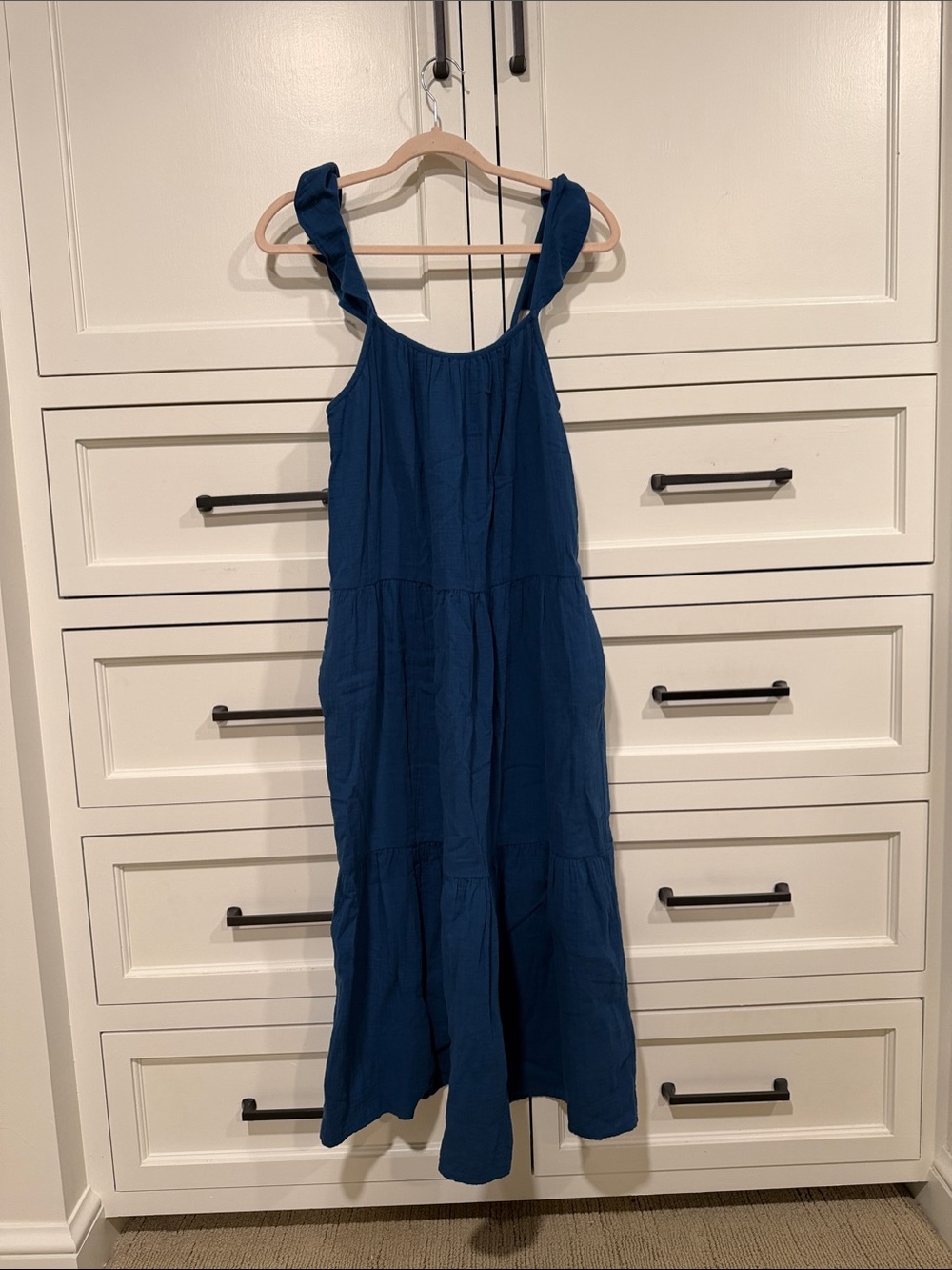 J. Crew Deep Blue Tiered Maxi Dress with Ruffled Straps
